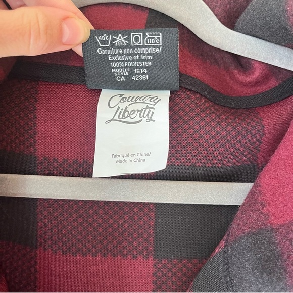 Country Liberty Hoodie XS Red Black Buffalo Plaid Fleece Pullover Unisex Cozy - Picture 5 of 13